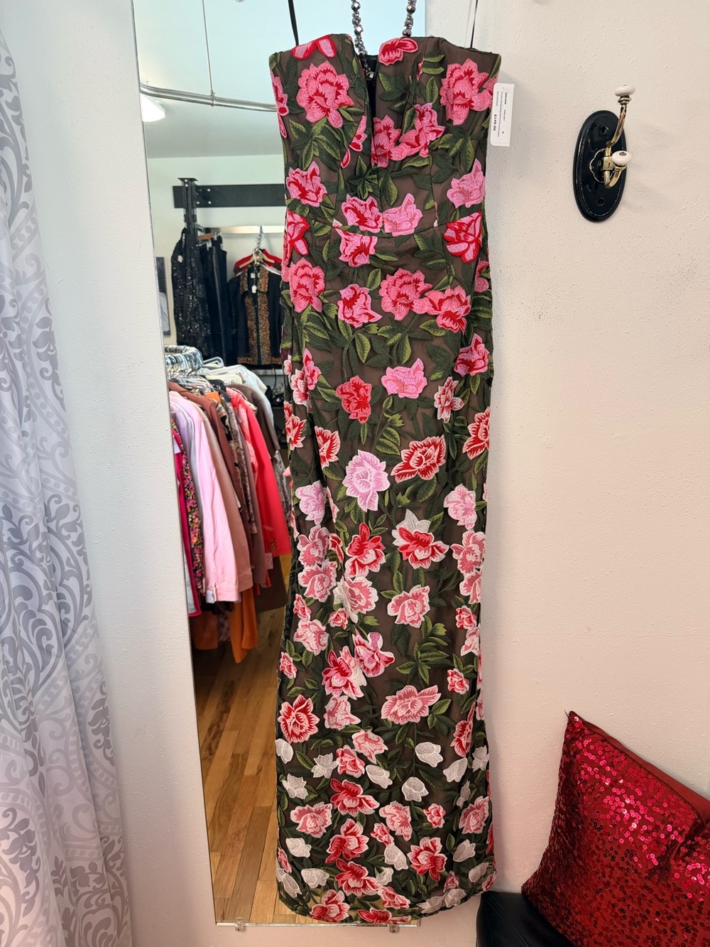 Fernanda V-neck Strapless Floral Embroidered Mesh Sheath Gown